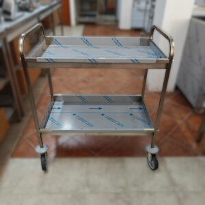 Carro de serviço em inox c/ 2 tabuleiros (910x570x970mm)