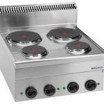 Fogão elétrico com 4 placas redondas (2x Ø145mm + 2x Ø220mm), bancada
