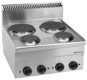 Fogão elétrico com 4 placas redondas (2x Ø145mm + 2x Ø220mm), bancada