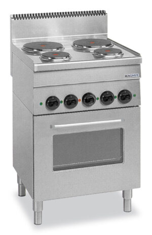 Fogão elétrico com 4 placas redondas (2x Ø145mm + 2x Ø220mm) + forno multifunções elétrico