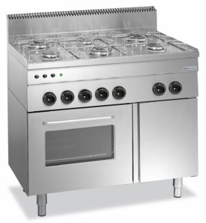 Fogão a gás com 6 queimadores + forno multifunções a gás