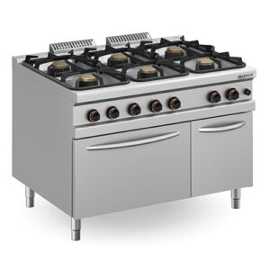 Fogão a gás com 6 queimadores + forno a gás + armário com porta