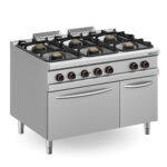Fogão a gás com 6 queimadores + forno elétrico + armário com porta
