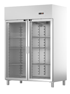 Armário frigorífico de conservação GN2/1 com porta de vidro, 1400 l