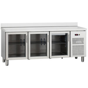 Bancada refrigerada com 3 portas de vidro e fechadura, 535 l