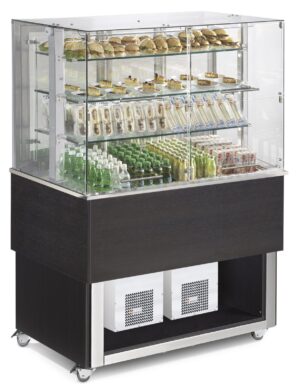 Vitrine com refrigeração ventilada para self-service, 4x GN1/1 - Frontal fechado com vidros basculantes