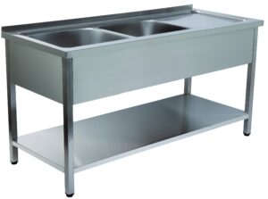 BANCADA DE LAVAGEM 2 CUBAS 1400x600x850 INOX