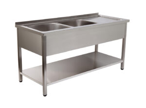 BANCADA DE LAVAGEM 2 CUBAS 1400x700x850 INOX