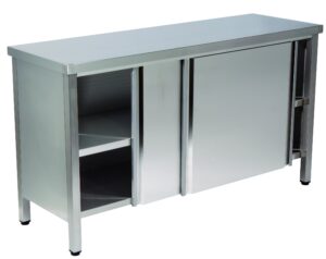 MESA ARMÁRIO PORTA DESL. 2 PRAT.1000x600x850 INOX