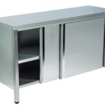 MESA ARMÁRIO PORTA DESL. 2 PRAT.1400x700x850 INOX