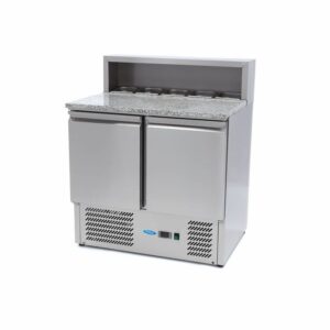 Frigorifico Saladette de Pizzas - 90 cm - 2 Portas - Adapta-se 5 x GN 1/6 -  incl. Tampa em Aço Inoxidável