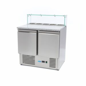 Frigorifico Saladette de Pizzas - 90 cm - 2 Portas - Adapta-se 5 x GN 1/6 - incl. Tampa de Vidro
