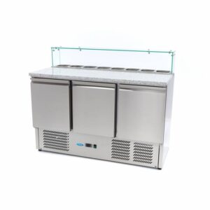 Frigorifico Saladette de Pizzas - 137 cm - 3 Portas - Adapta-se 8 x GN 1/6 - incl. Tampa de Vidro