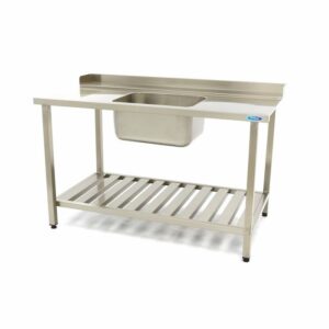 Mesa para Máquina de Lavar Loiça - 140 x 75 cm - Direita - com Lava-Loiça e Painel Traseiro - incl. Prateleira de Arrumação