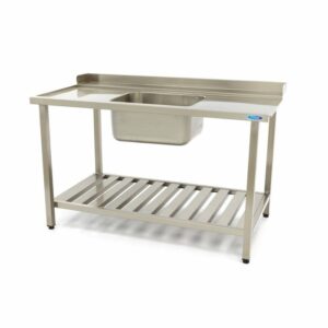 Mesa para Máquina de Lavar Loiça - 120 x 75 cm - Esquerda - com Lava-Loiça e Painel Traseiro - incl. Prateleira de Arrumação