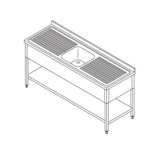 Mesa para Máquina de Lavar Loiça - 160 x 60 cm - com Lava-Loiça e Painel Traseiro - incl. Prateleira de Arrumação