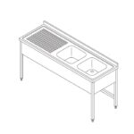 Mesa para Máquina de Lavar Loiça - 150 x 70 cm - com 2 Lava-Loiças e Painel Traseiro