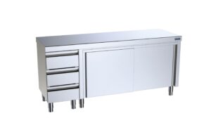 Mesa armário central 2400x600x850 com puertas e buc de cajones izquierdo