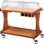 CARRINHO DE MADEIRA DE 2 NÍVEIS COM CÚPULA SEMICIRCULAR + PRATELEIRA + GAVETA DE TALHERES - NOGUEIRA (CL2255)