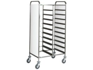 CARRINHO DE BANDEJAS EM AÇO INOX - PAINEL BRANCO - 20 BANDEJAS (CA1460P)