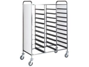 CARRINHO DE BANDEJAS EM AÇO INOX - PAINEL BRANCO - 30 BANDEJAS (CA1470P)