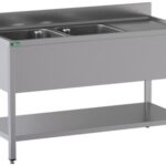 PIA ABERTA EM AÇO INOX - 2 COPOS - BANDEJA DE ESGOTO 160x60x95cm (GD166BL2)