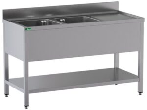 PIA ABERTA EM AÇO INOX - 2 COPOS - BANDEJA DE ESGOTO 160x60x95cm (GD166BL2)