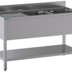 PIA ABERTA EM AÇO INOX - 2 COPOS - BANDEJA DE ESGOTO 160x60x95cm (GD166BR2)