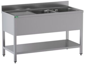 PIA ABERTA EM AÇO INOX - 2 COPOS - BANDEJA DE ESGOTO 180x60x95cm (GD186BR2)