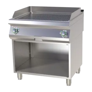Placa para fritar com ranhuras cromadas com gabinete