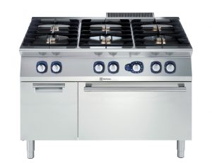 Electrolux Professional E7GCGL6C10 6-BURNER GAS RANGE+GAS OVEN+CUPB.1200 MM (Code 371005, Alias 9PDX371005)