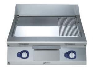 Electrolux Professional E9IIETAOMEI GAS FRYTOP POLISHED CHROME SMOOTH+RIBBED SLOPED 800MM - QMARK (Code 391587)